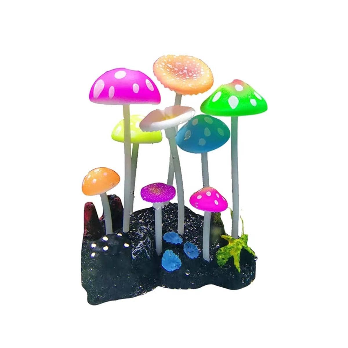 Fluorescent Mushroom Fish Tank Decor Aquarium Ornament Set, 9 Piece - view 2