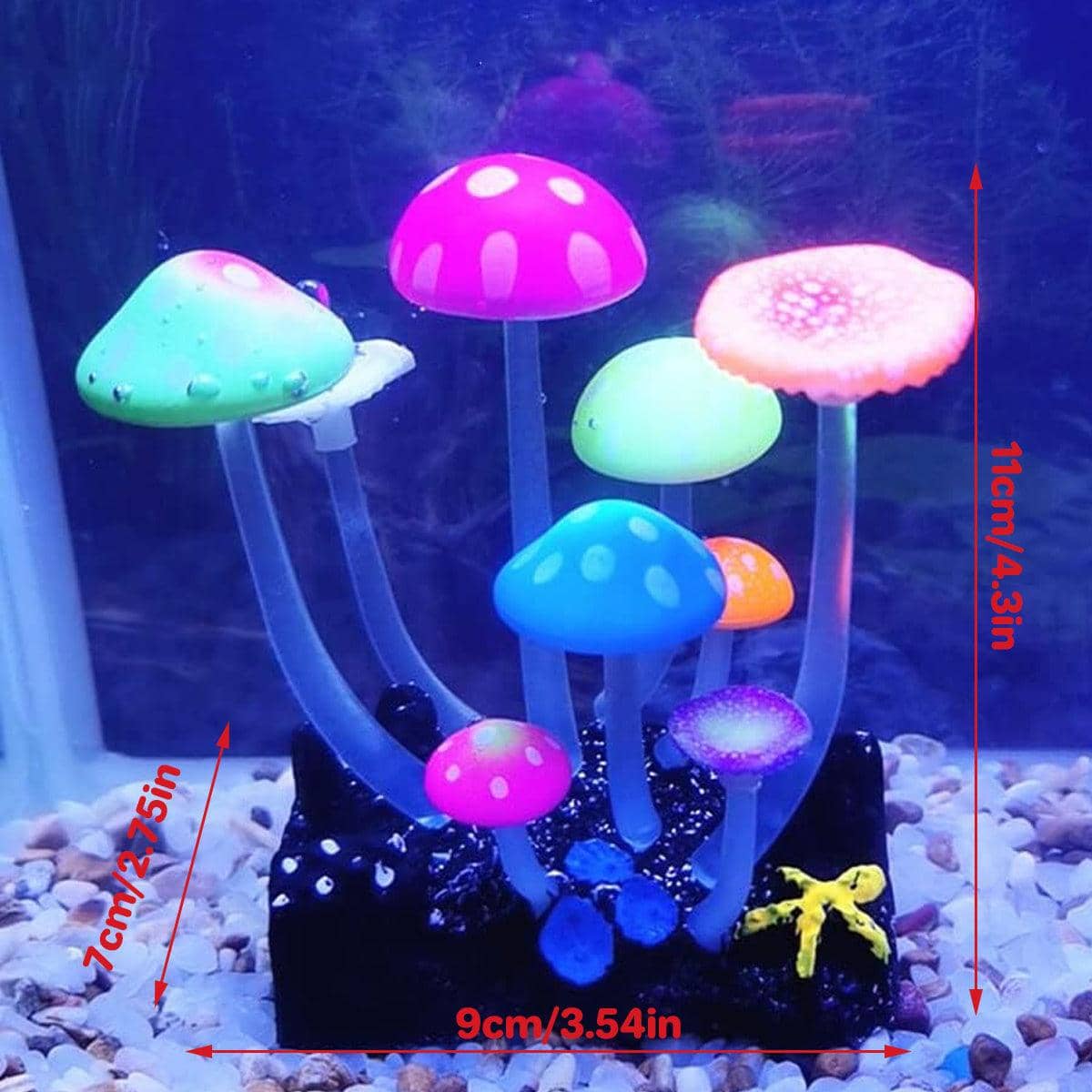 Fluorescent Mushroom Fish Tank Decor Aquarium Ornament Set, 9 Piece - view 3