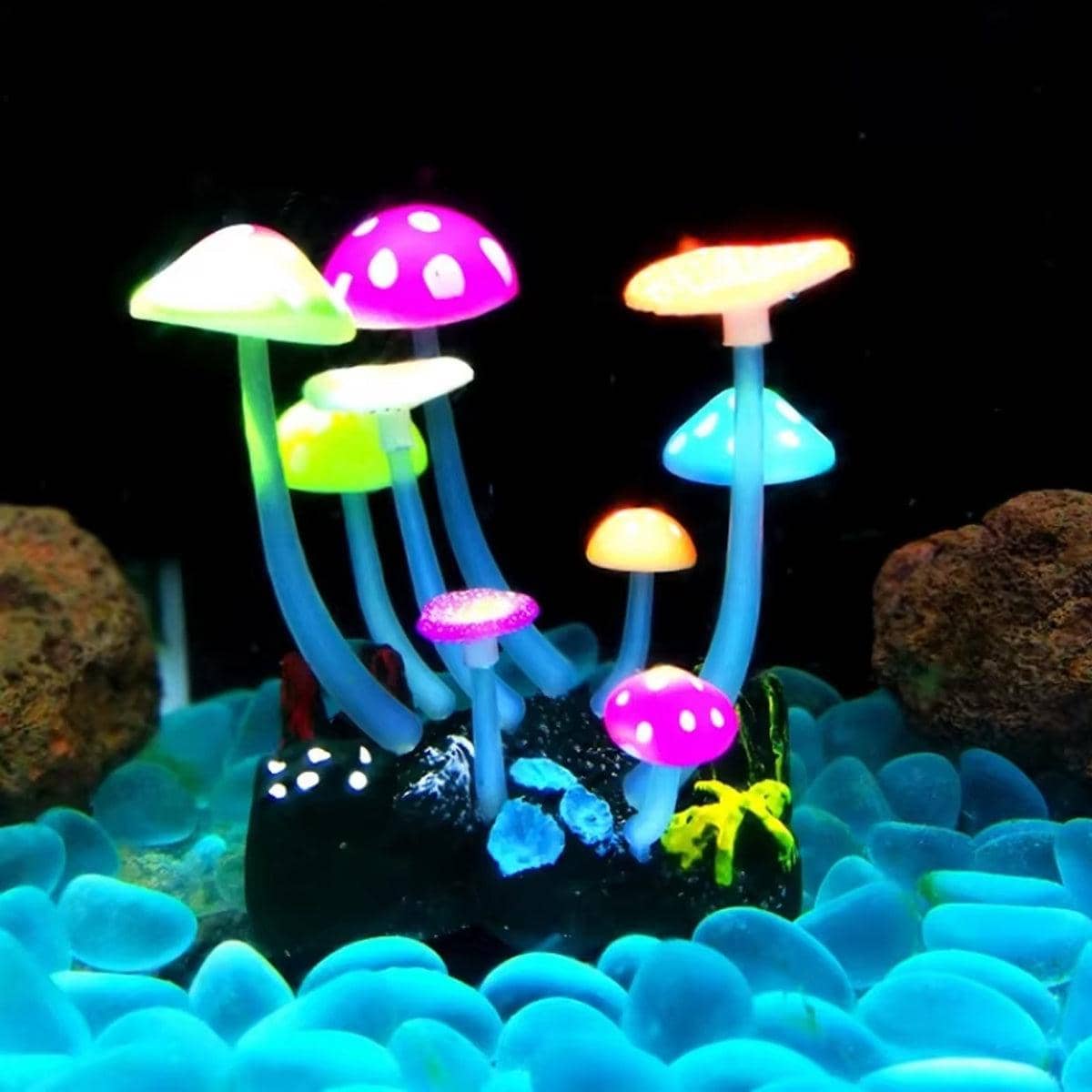 Fluorescent Mushroom Fish Tank Decor Aquarium Ornament Set, 9 Piece - view 4