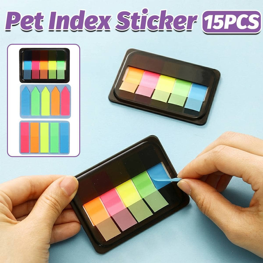 Fluorescent PET Index Tabs 15 Pack Mixed Rectangle and Arrow Styles