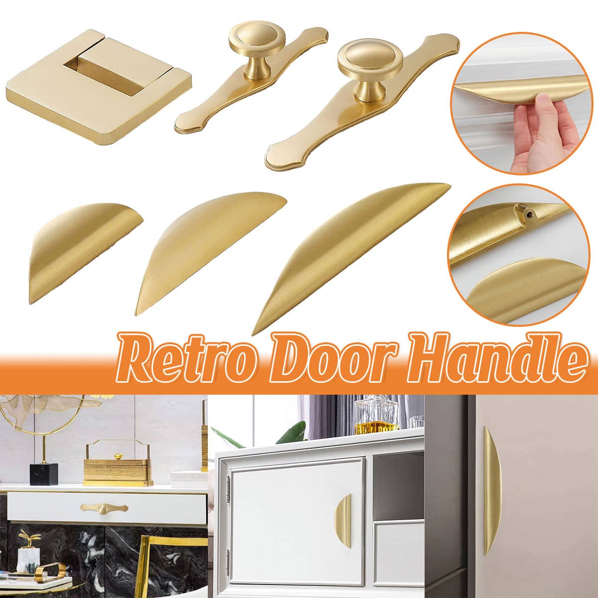 Flush Square Cabinet Pull Handle in Pure Copper - Brushed Gold - view 2