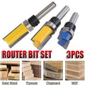 Flush Trim Router Bit Set, Top Bearing, 3 Piece with 1/4 Inch (0.635 cm) Shank