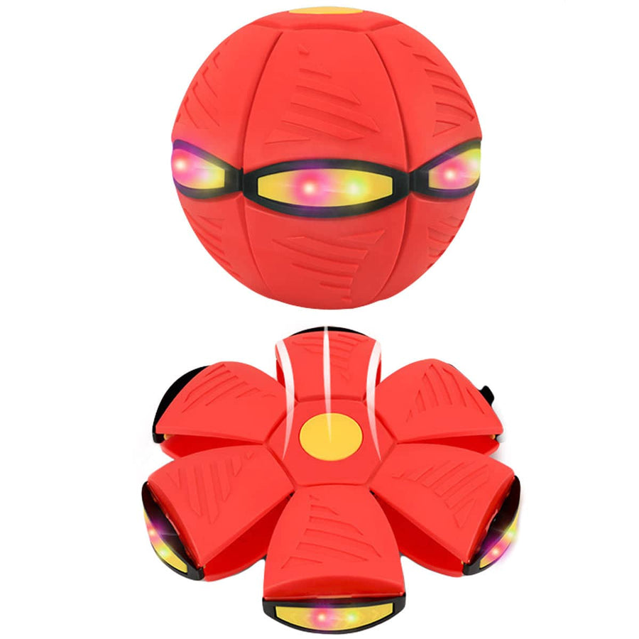 Flying Saucer Ball Toy with LED Lights, Ball to Disc - Red