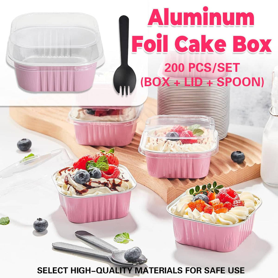 Foil Dessert Cups with Clear Lid and Spork, Pack of 200