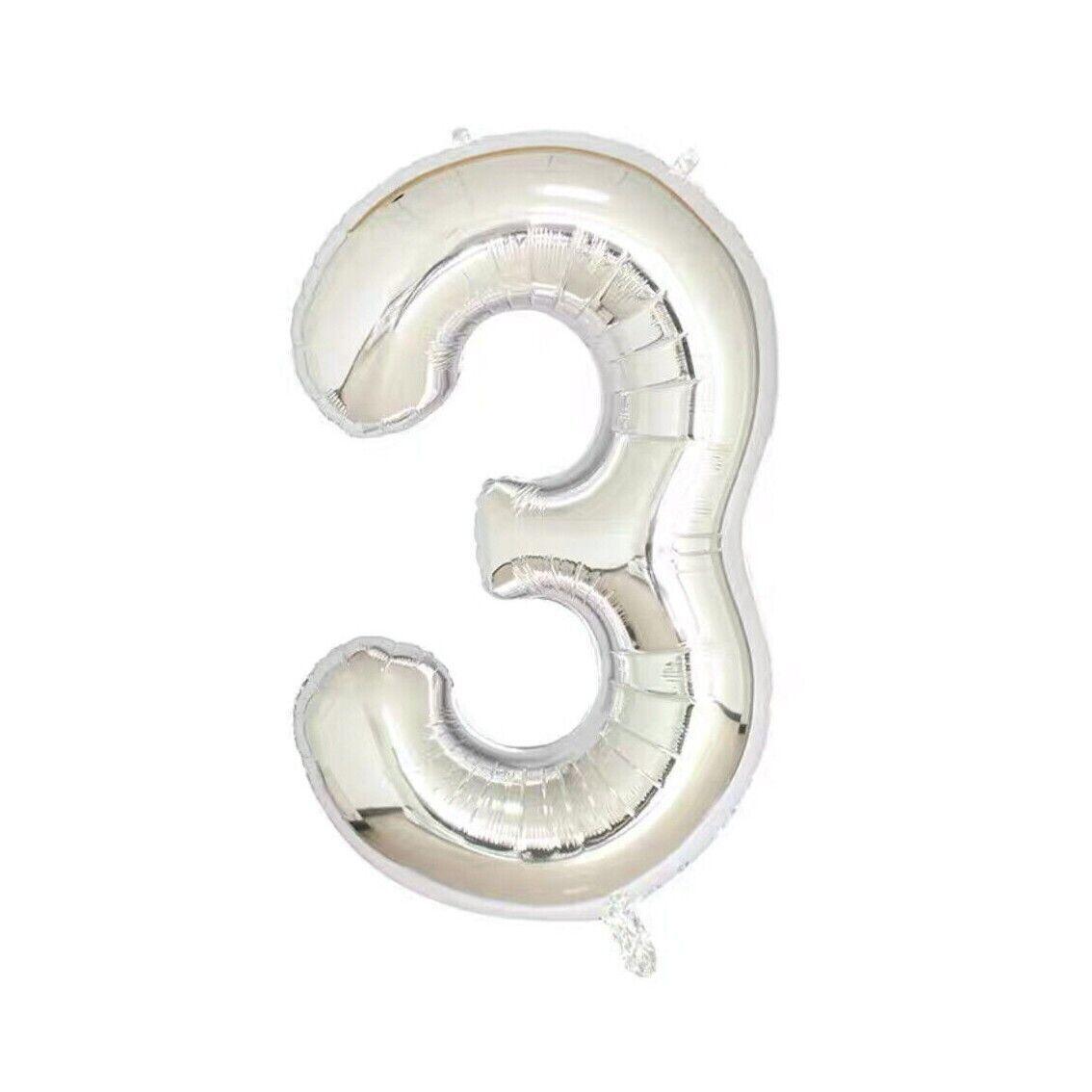 Foil Number Balloon 100cm (40 Inch) for Birthdays and Parties - Silver 3