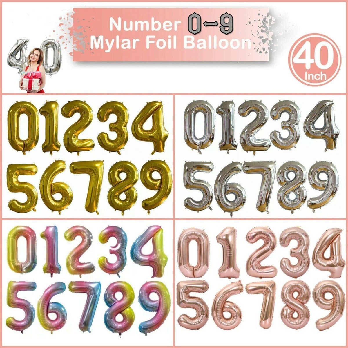 Foil Number Balloon 100cm (40 Inch) for Birthdays and Parties - Silver 3 - view 2