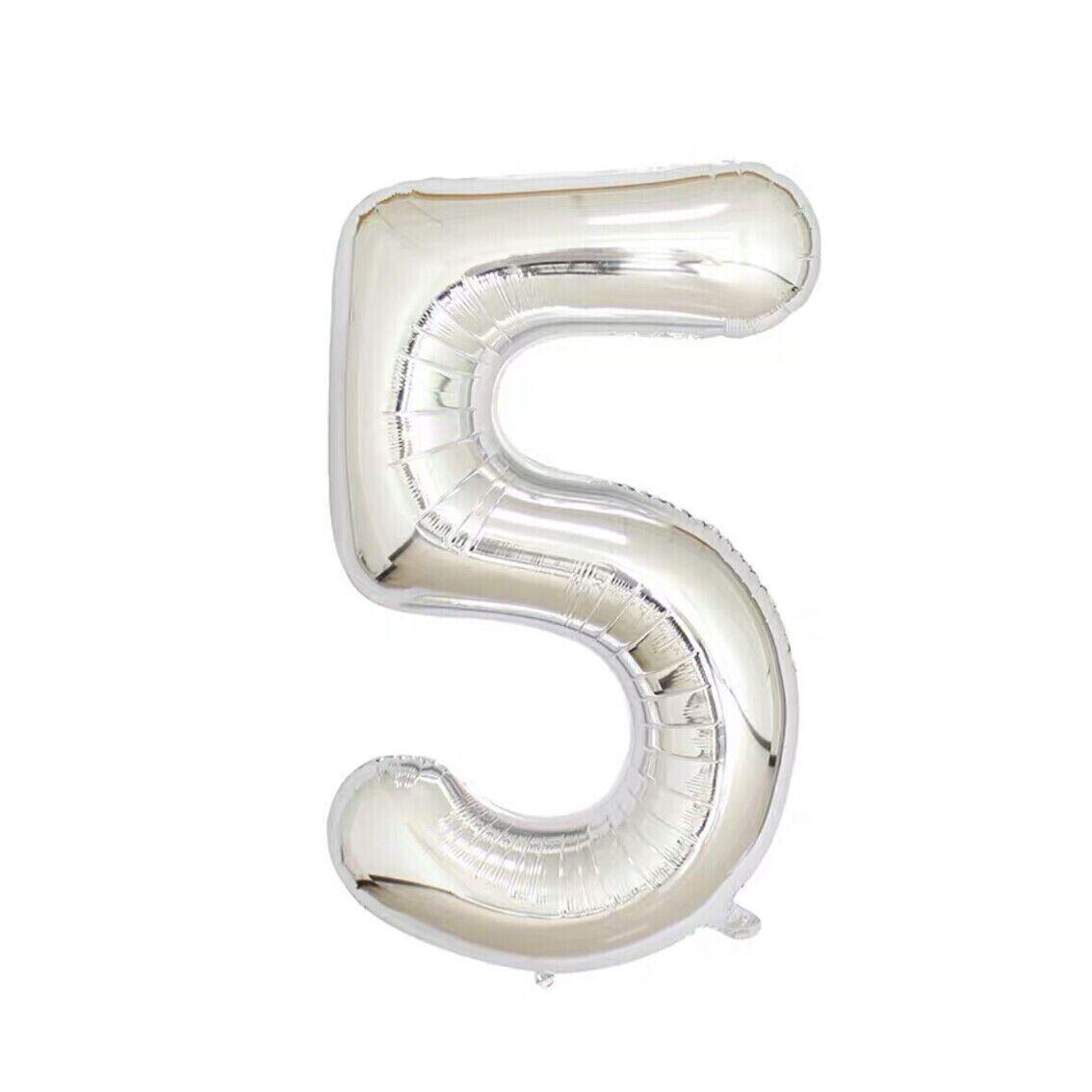 Foil Number Balloon 100cm (40 Inch) for Birthdays and Parties - Silver 5