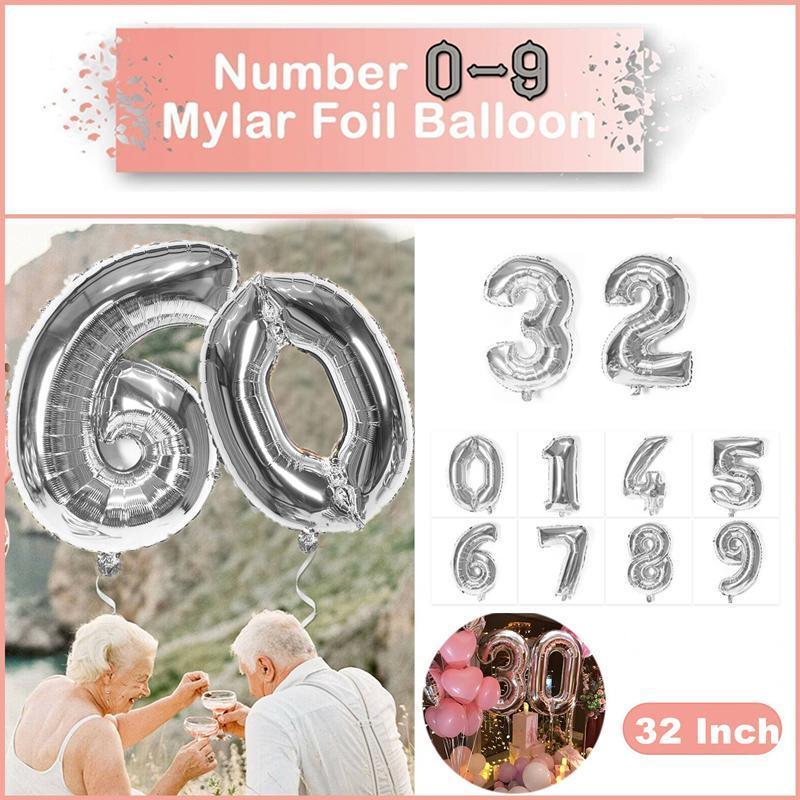 Foil Number Balloon 81cm (32 Inch) for Birthdays and Parties - Silver 7 - view 2
