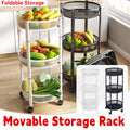 Foldable 3 Tier Rolling Storage Cart, Black Carbon Steel Vegetable Basket Trolley with Wheels - view 2