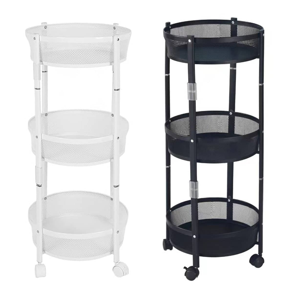 Foldable 3 Tier Rolling Storage Cart, Black Carbon Steel Vegetable Basket Trolley with Wheels - view 3