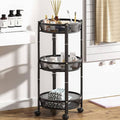 Foldable 3 Tier Rolling Storage Cart, Black Carbon Steel Vegetable Basket Trolley with Wheels - view 5