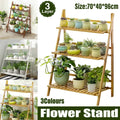 Foldable 3 Tier Wooden Plant Stand, 70 x 40 x 96 cm - Brown - view 2