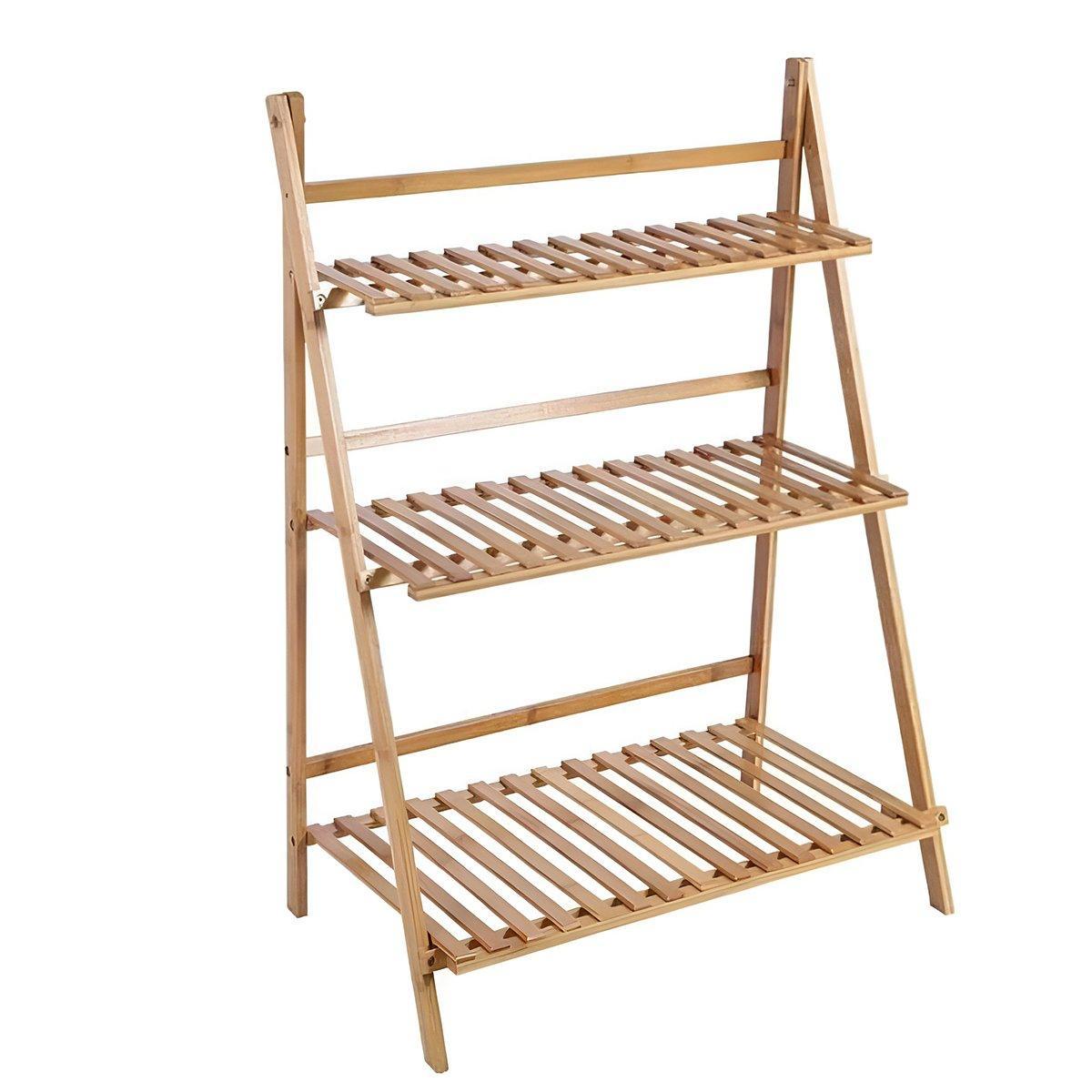 Foldable 3 Tier Wooden Plant Stand, 70 x 40 x 96 cm - Natural