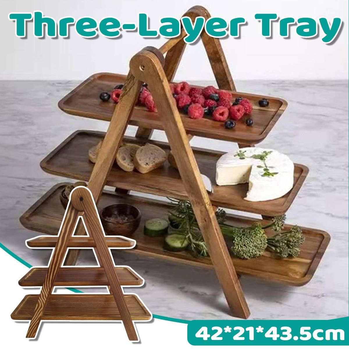 Foldable 3 Tier Wooden Serving Tray Stand for Parties and Buffets