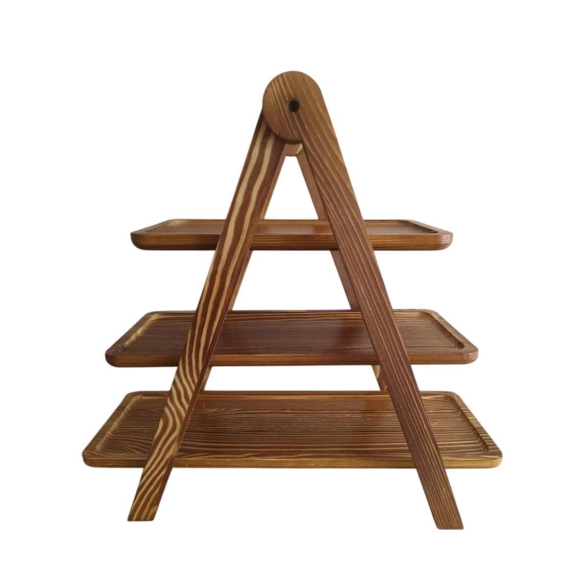 Foldable 3 Tier Wooden Serving Tray Stand for Parties and Buffets - view 2