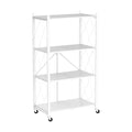 Foldable 4 Tier Kitchen Storage Rack on Wheels - White