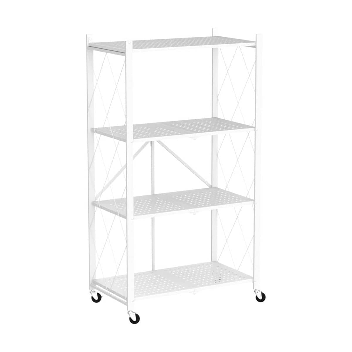 Foldable 4 Tier Kitchen Storage Rack on Wheels - White