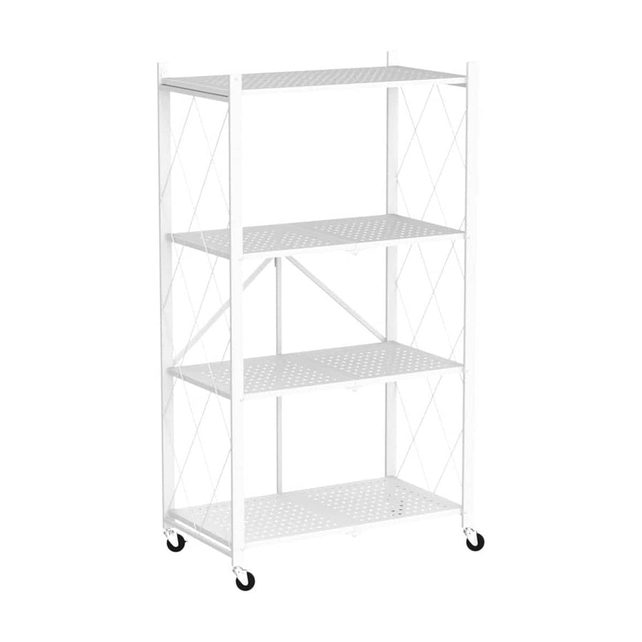 Foldable 4 Tier Kitchen Storage Rack on Wheels - White