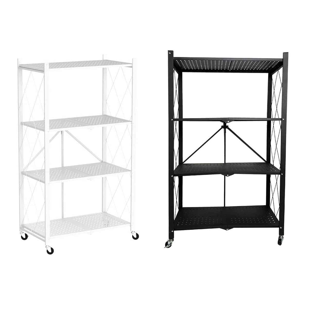 Foldable 4 Tier Kitchen Storage Rack on Wheels - White - view 3