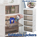 Foldable 4 Tier Plastic Storage Cabinet with Wheels, Large Capacity