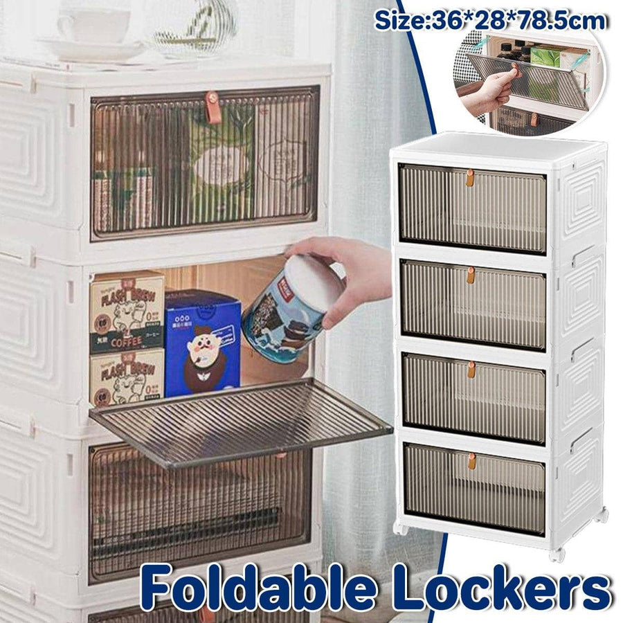 Foldable 4 Tier Plastic Storage Cabinet with Wheels, Large Capacity