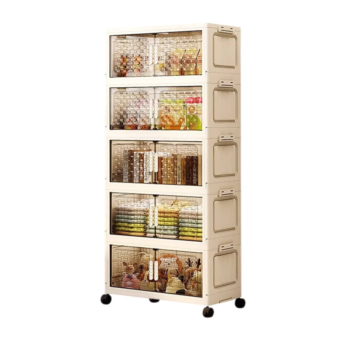 Foldable 5-Tier Plastic Storage Cabinet with Wheels - view 2