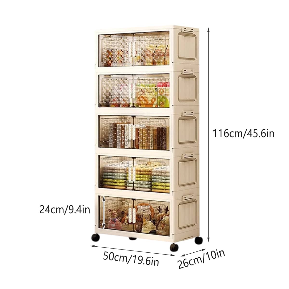 Foldable 5-Tier Plastic Storage Cabinet with Wheels - view 3