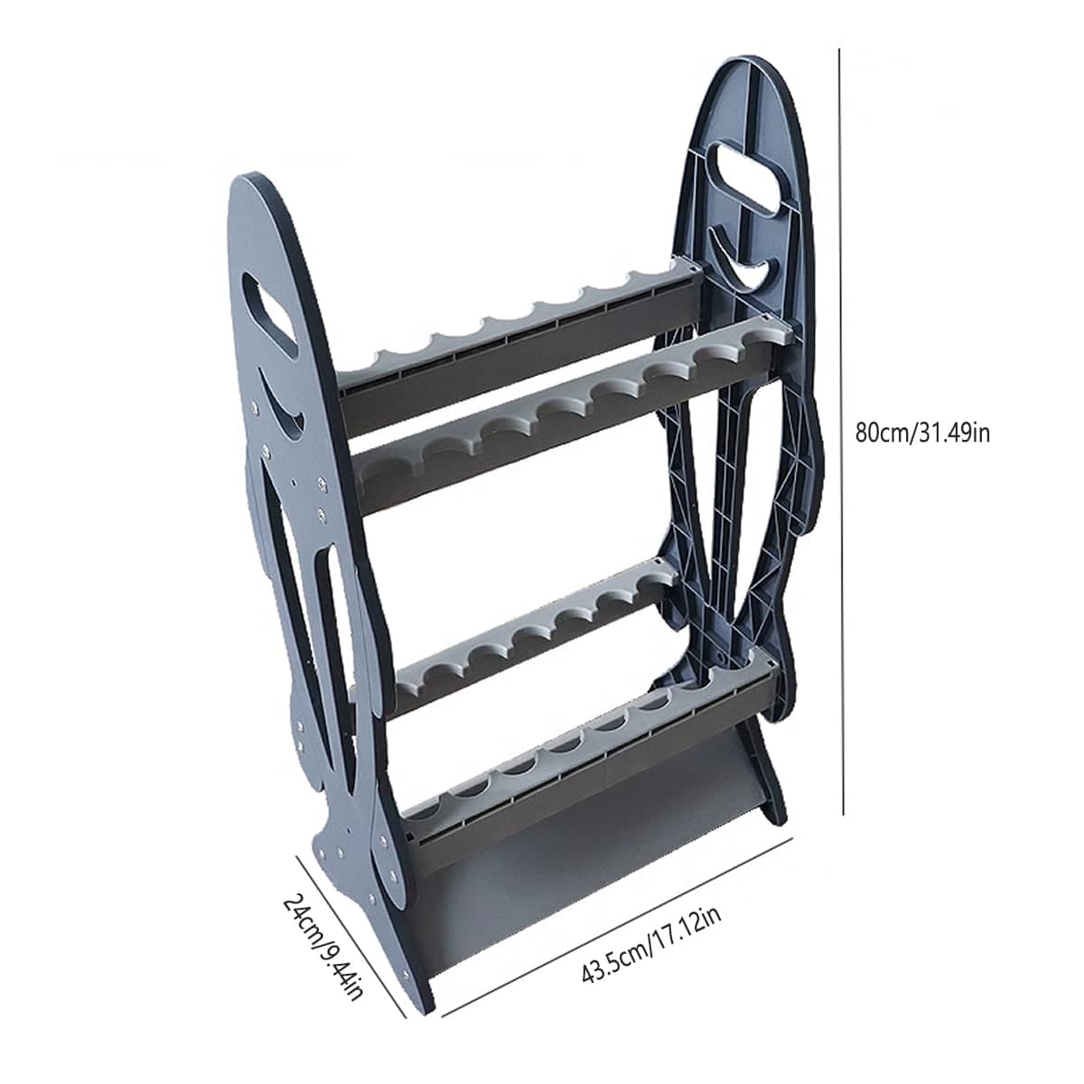 Foldable ABS Fishing Rod Display Rack for 16 Rods, Net and Gear Storage Stand - Grey - view 3