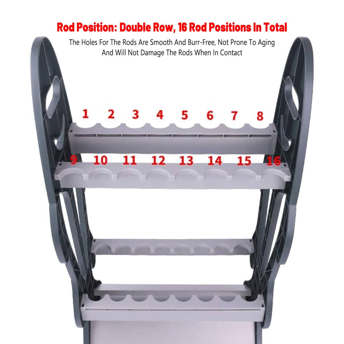 Foldable ABS Fishing Rod Display Rack for 16 Rods, Net and Gear Storage Stand - Grey - view 4