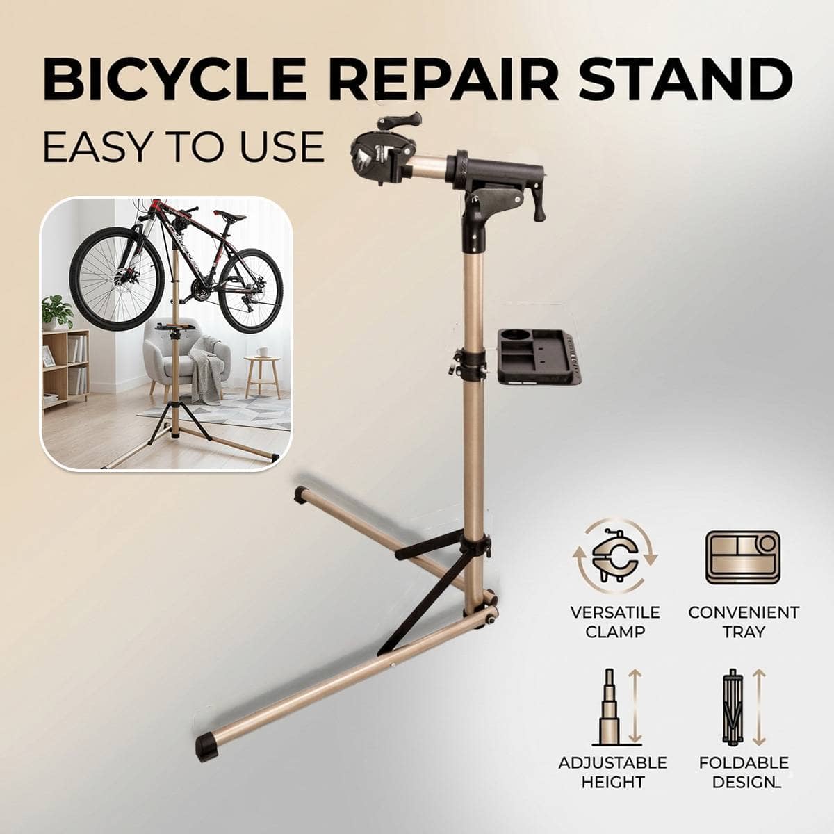 Foldable Aluminium Bike Repair Stand Champagne Gold Freestanding