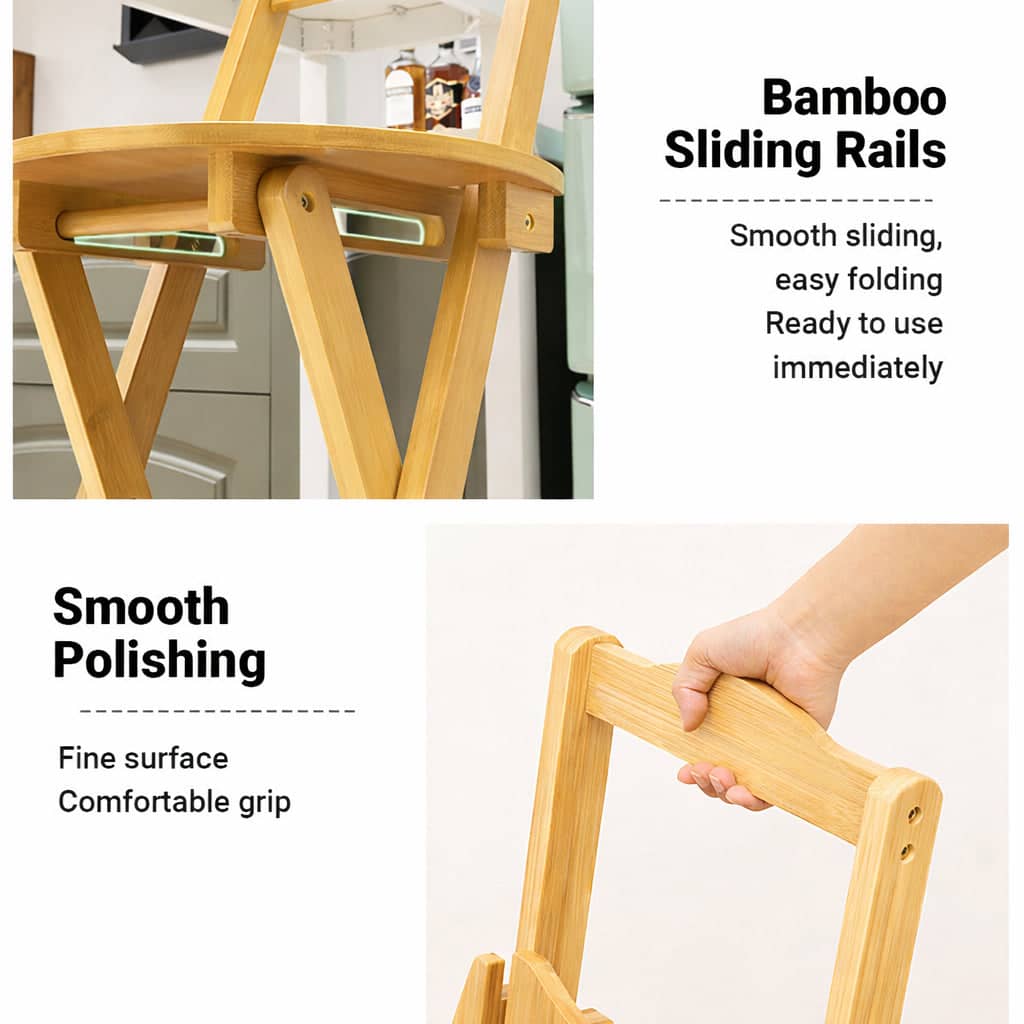 Foldable Bamboo Bar Stool with Backrest, Space Saving Lightweight Design - view 5