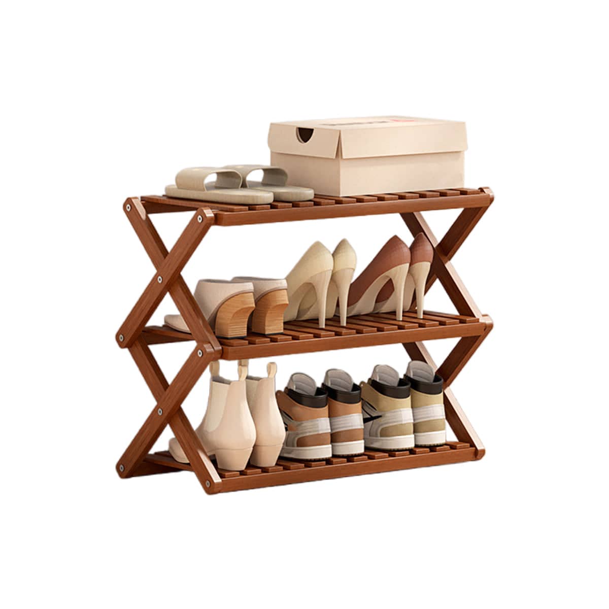 Foldable Bamboo Multi-Layer Shoe Rack with Non-Slip Shelves - 50 cm Wide, 3 Layer