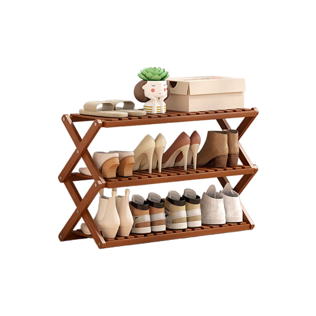 Foldable Bamboo Multi-Layer Shoe Rack with Non-Slip Shelves - 70 cm Wide, 3 Layer
