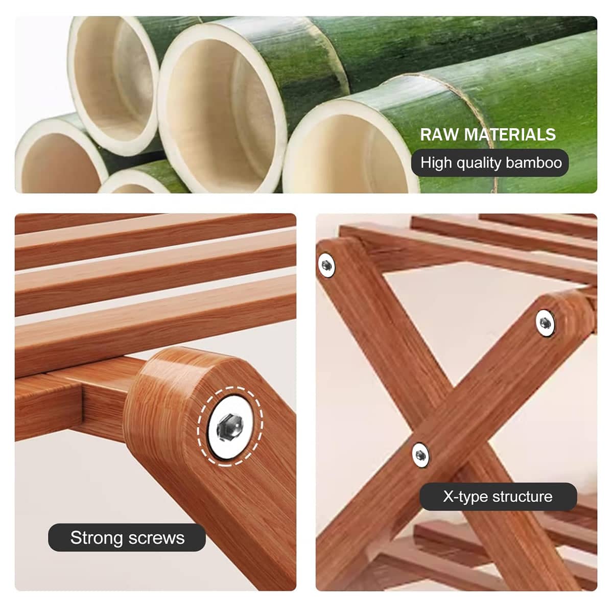 Foldable Bamboo Multi-Layer Shoe Rack with Non-Slip Shelves - 70 cm Wide, 3 Layer - view 5