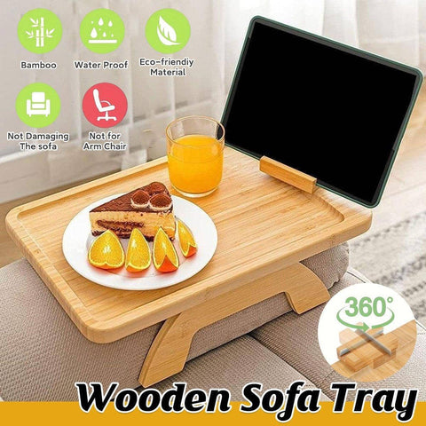 Foldable Bamboo Sofa Armrest Tray with Phone and Tablet Holder