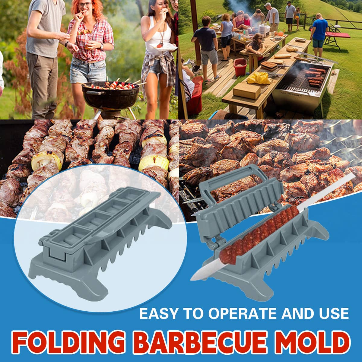 Foldable Barbecue Kebab Mould, Non-Stick Heat Resistant Skewer Maker