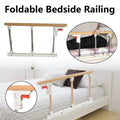 Foldable Bedside Rail for Beds, Anti-Fall Safety Guard in Stainless Steel with Wood Grain Finish