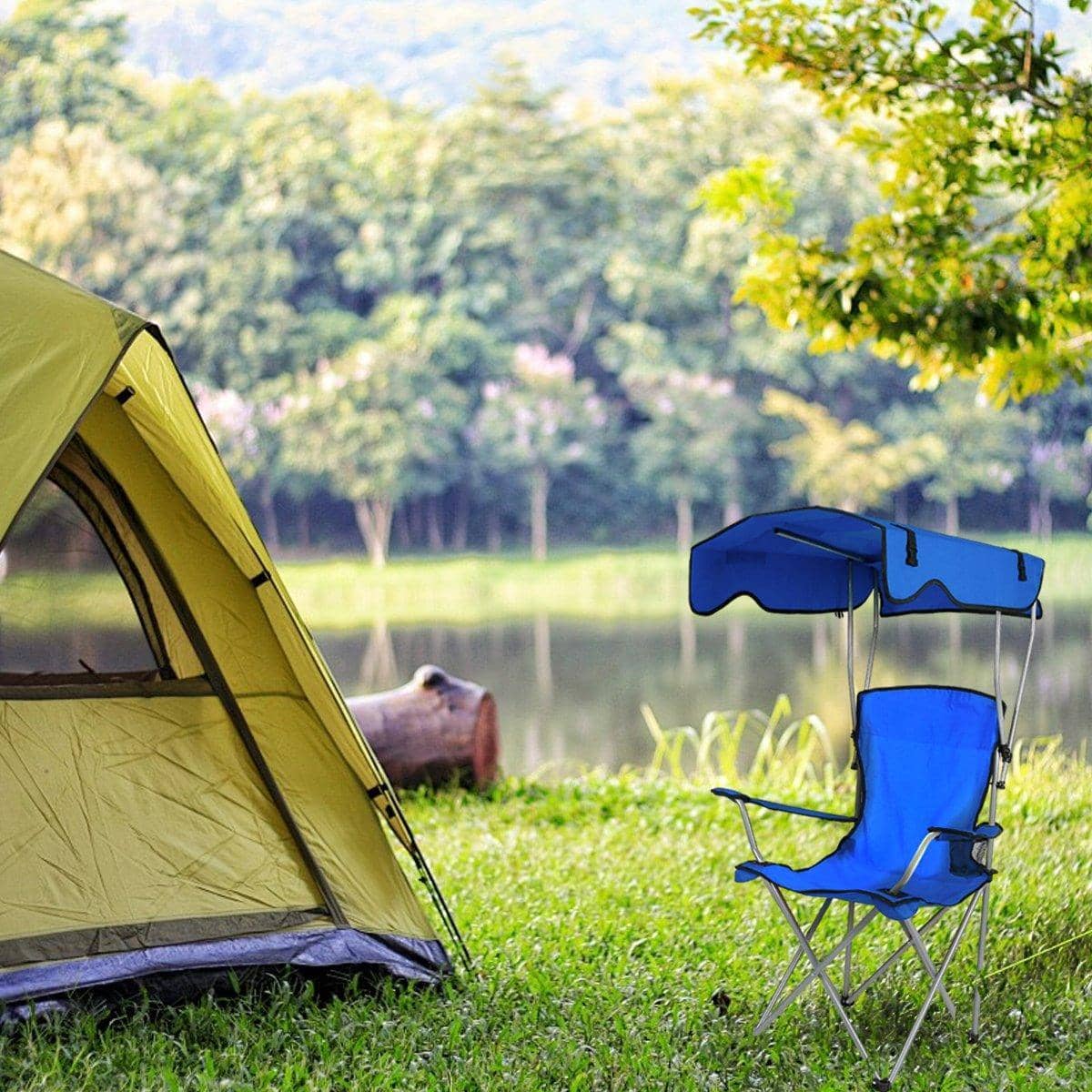 Foldable Camping Chair with Canopy and Cup Holder - Blue - view 5