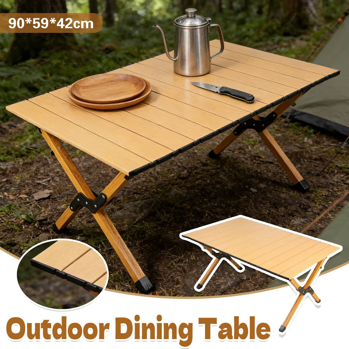 Foldable Camping Table, Portable Outdoor Picnic Dining Table 90 x 59 cm