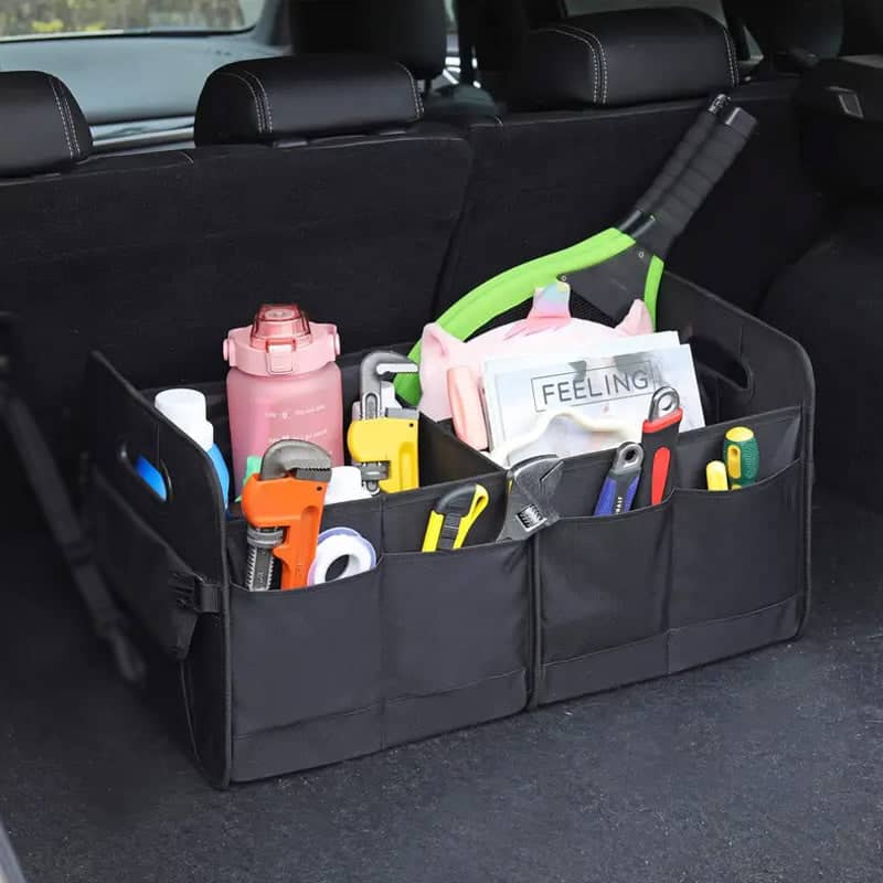 Foldable Car Boot Organiser with Compartments - Beige - view 4
