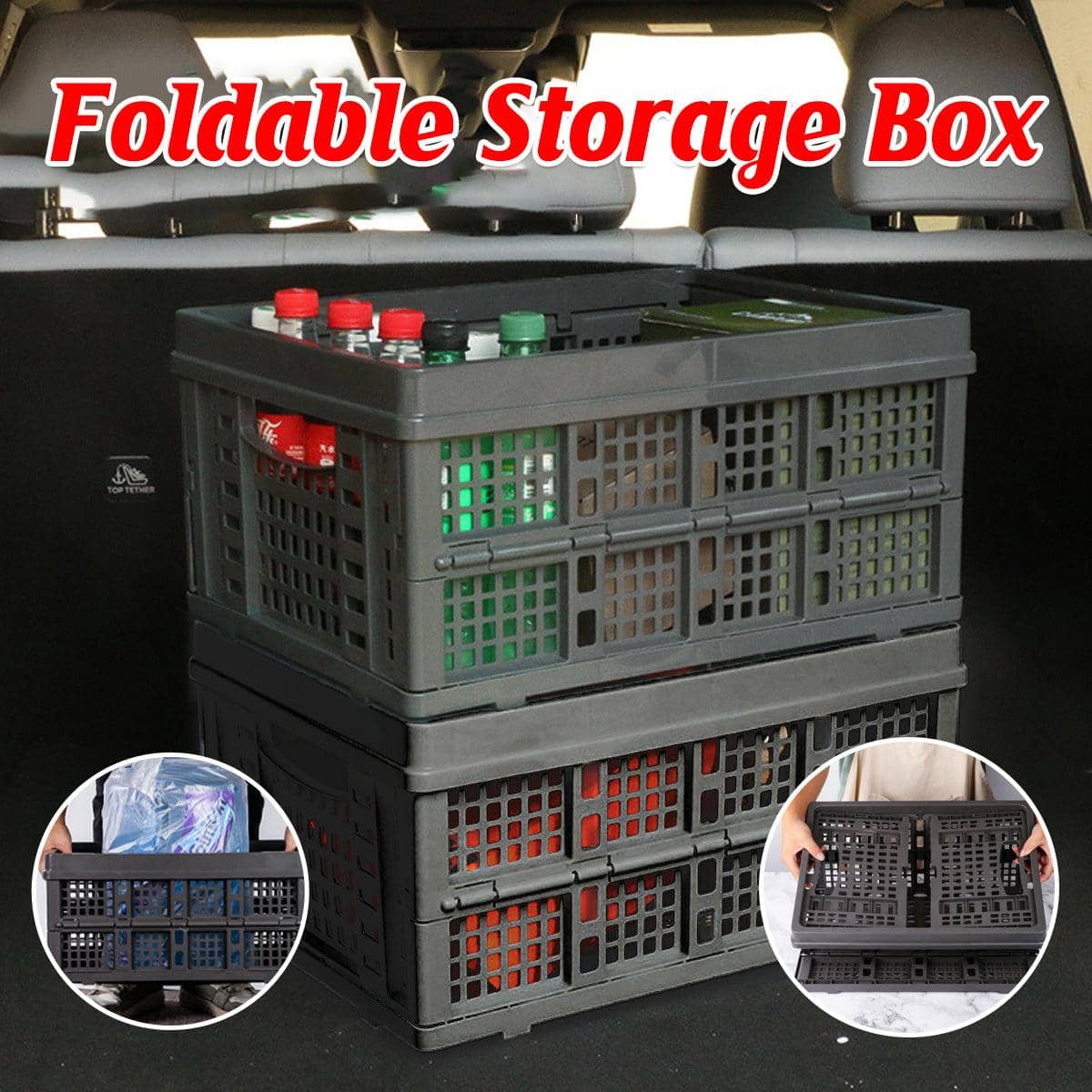 Foldable Car Trunk Storage Box - 46.5 x 34.3 x 23 cm, Collapsible