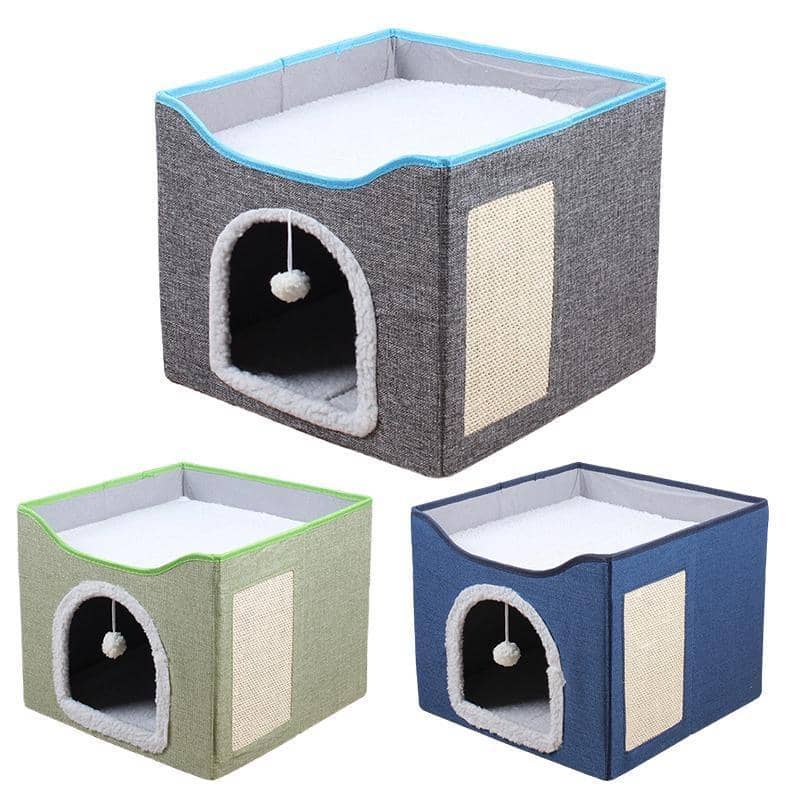 Foldable Cat Bed with Hideaway and Scratching Board - Dark Grey - view 3