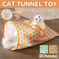 Foldable Cat Tunnel with Peek Holes and Hanging Balls - Hedgehog Print - view 2