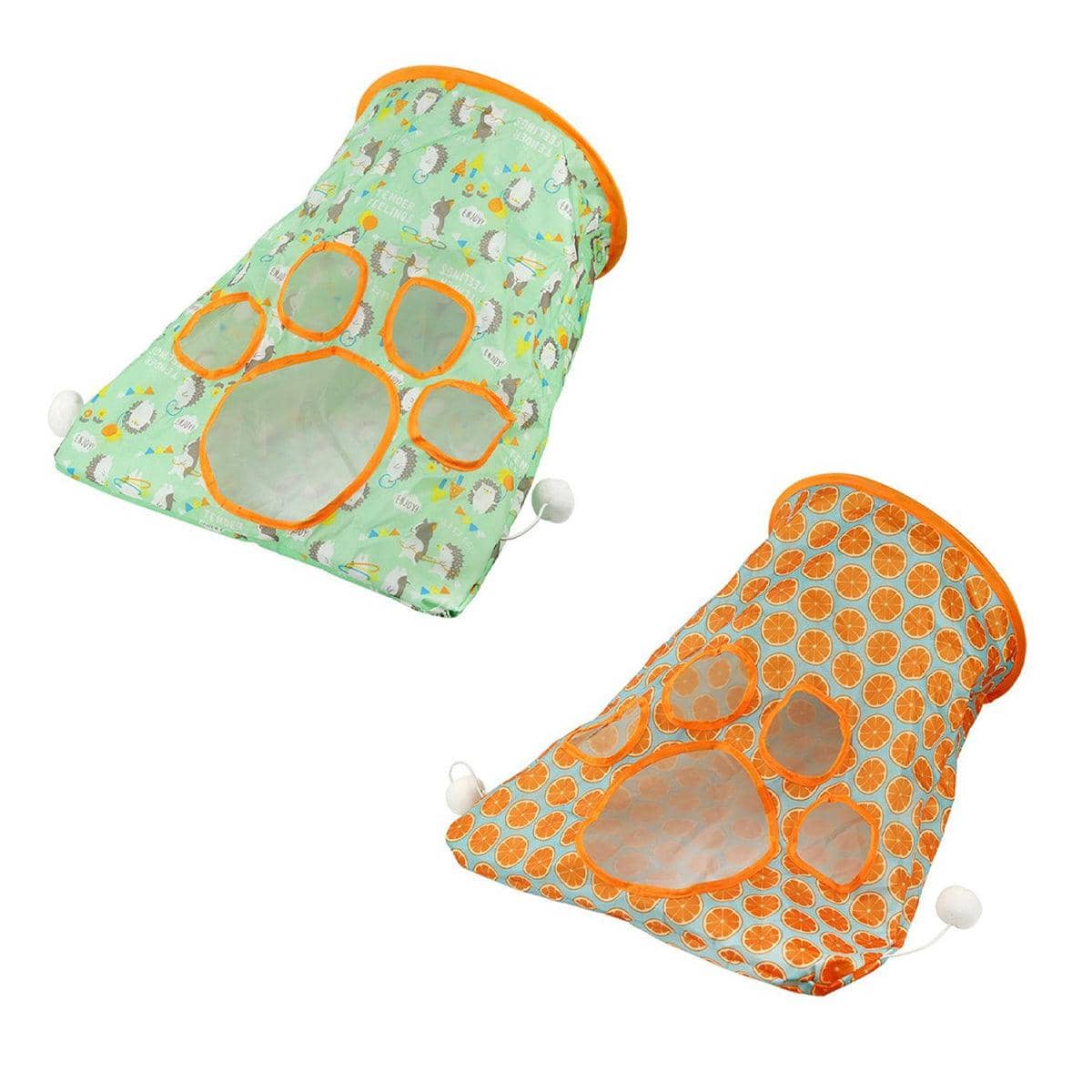 Foldable Cat Tunnel with Peek Holes and Hanging Balls - Hedgehog Print - view 3