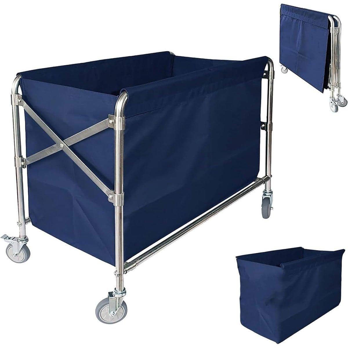 Foldable Cleaning Cart with Dry and Wet Sections, Storage Trolley with Wheels - view 2