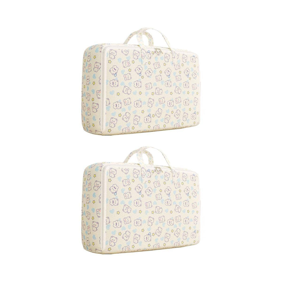 Foldable Clothes and Blanket Storage Bags, Set of 2 - Cream Bear Print, L (60 x 25 x 40 cm)