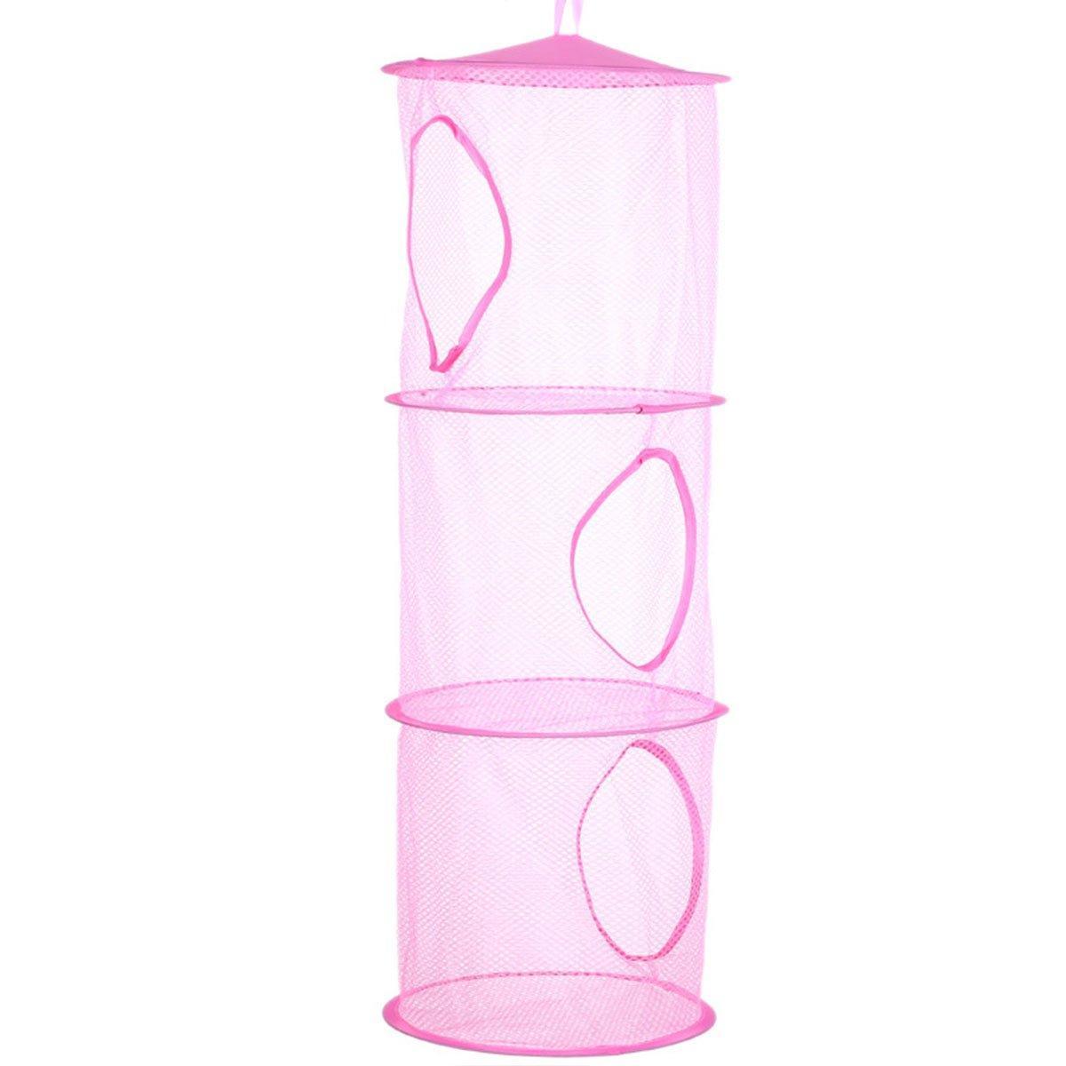Foldable Clothes Drying Basket, Three Layers, 75 cm Tall - Pink