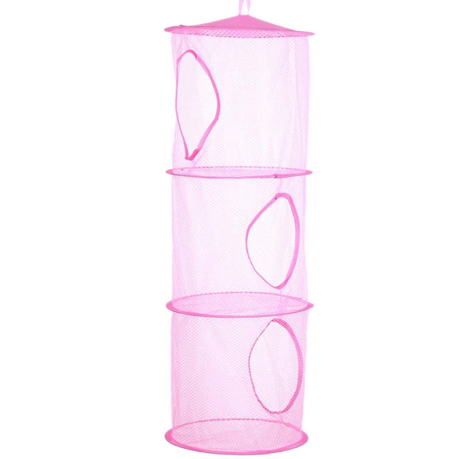 Foldable Clothes Drying Basket, Three Layers, 75 cm Tall - Pink