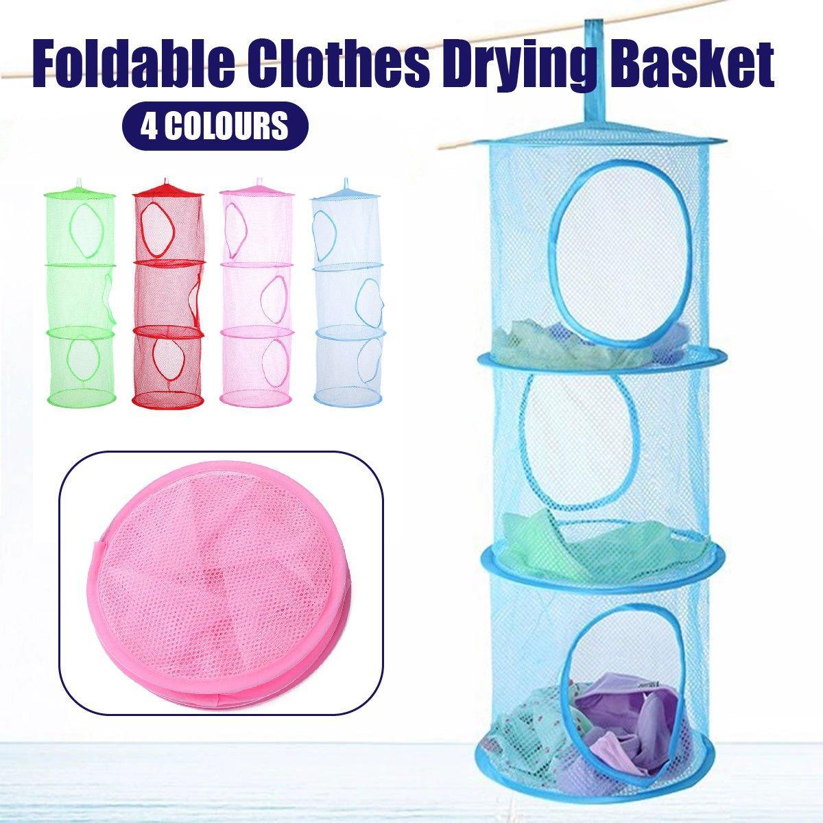 Foldable Clothes Drying Basket, Three Layers, 75 cm Tall - Pink - view 2