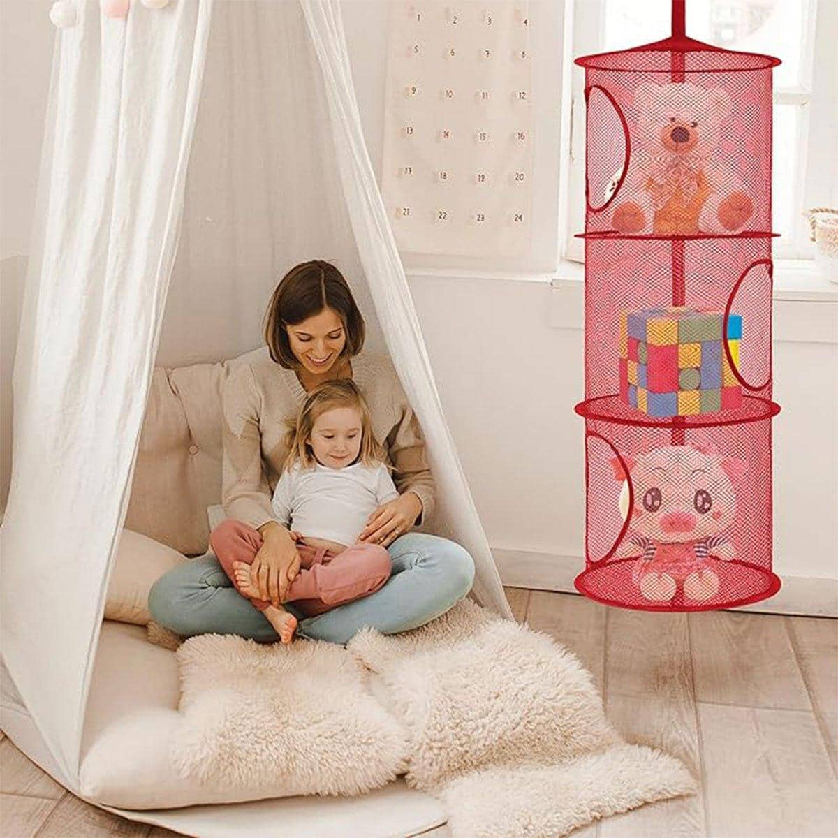 Foldable Clothes Drying Basket, Three Layers, 75 cm Tall - Red - view 5